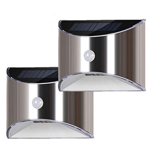 LED Solar Light Solar Wall Light for Garden Patio Pathway, Fence Stairs Stainless Steel Waterproof Outdoor Light with Motion Sensor (Warm White)