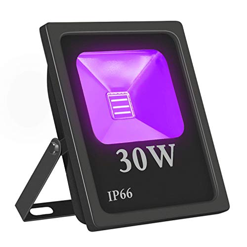 Exulight UV Black Light Outdoor, High Power 30W Ultraviolet LED Flood Light, 85V-265V AC IP66 Waterproof for Party Supplies Curing Glue Fishing Aquarium DJ Disco Birthday Wedding Stage Lighting (30)