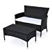 Great Deal Furniture Malta Outdoor Black Wicker Loveseat and Coffee Table Set with White Water Resistant Cushions