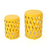 GDF Studio Ellen Nestable Outdoor Small and Large Iron Side Table Set (Set of 2) (Matte Yellow) GDF Studio Ellen Nestable Outdoor Small and Large Iron Side Table Set (Set of 2) (Matte Yellow)