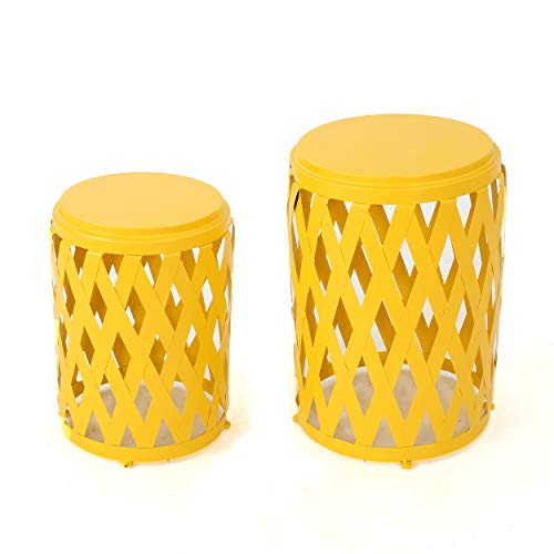 GDF Studio Ellen Nestable Outdoor Small and Large Iron Side Table Set (Set of 2) (Matte Yellow)