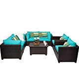 TK Classics 7 Piece Belle Outdoor Wicker Patio Furniture Set, Aruba 07c For Sale