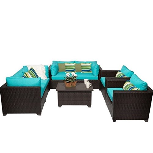 TK Classics 7 Piece Belle Outdoor Wicker Patio Furniture Set, Aruba 07c For Sale