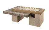 Outdoor Great Room Uptown Crystal Fire Pit Table with Tile Top and Rectangular Burner, Brown