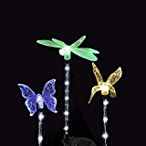 Solar Garden Decoration Lights – Dolucky Upgraded Color Changing LED Solar Lights with Transparent White LED Light Tube for Outdoor Decoration, 3 Pack (Hummingbird, Butterfly, Dragonfly)