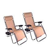 Polar Aurora Zero Gravity Chairs Recliner Lounge Patio Chairs Folding Cup Holder 2 pack(Tan) For Sale