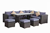 BroyerK 10 Pcs blue grey Outdoor Rattan furniture Set patio garden