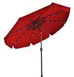 Trademark Innovations Deluxe Solar Powered LED Lighted Patio Umbrella with Decorative Edges – 9 (Red) For Sale