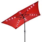 KOVAL INC. 10’x6.5′ Solar Powered Aluminum Tilt Patio Umbrella, 20 LEDs (Red)
