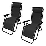 ALEKO 2FLCH-BK Outdoor Patio Foldable Chaise-Longue Leisure Pool Beach Chair, Black Color, Lot of 2