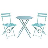 HollyHOME Outdoor Balcony Folding Steel Bistro Furniture Sets, Patio 3-Piece of Foldable Table and Chairs, Light Green For Sale HollyHOME Outdoor Balcony Folding Steel Bistro Furniture Sets, Patio 3-Piece of Foldable Table and Chairs, Light Green For Sale