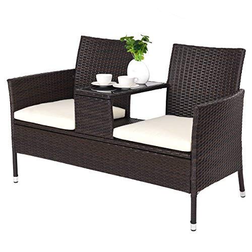 Cheap TANGKULA Outdoor Furniture Set Patio Conversation Set with Removable Cushions & Table Wicker Modern Sofas for Garden Lawn Backyard Outdoor Chat Set (loveseat Style)