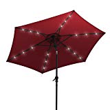 AOODA 9 ft LED Lighted Patio Umbrella LED Solar Power Table Market Umbrella, with Tilt Adjustment and Crank Lift System, Perfect for Outdoors, Patio, or any Parties (Wine Red) For Sale
