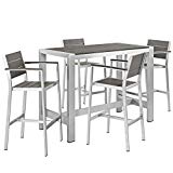 Modway Shore 5-Piece Aluminum Outdoor Patio Pub Bistro Set with Bar Stools in Silver Gray Modway Shore 5-Piece Aluminum Outdoor Patio Pub Bistro Set with Bar Stools in Silver Gray
