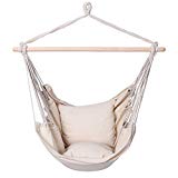 Finether Padded Hammock Hanging Chair Swing with Pillow Set for Indoor Outdoor Use, 265 lbs Weight Capacity, Beige Finether Padded Hammock Hanging Chair Swing with Pillow Set for Indoor Outdoor Use, 265 lbs Weight Capacity, Beige