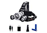 Super Sale – 3 LED Headlamp 6000 Lumen – Reliable LED Rechargeable Headlight Packed with X2 18650 Rechargeable Batteries, a USB Wall Charger, USB Car Charger and a USB Cable with Light Indicator For Sale