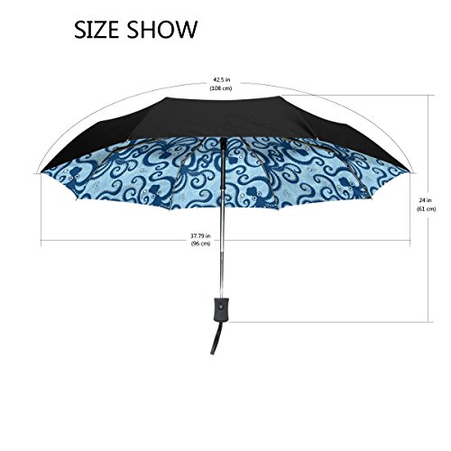 Cheap Aideess Outer Black Umbrella Blue Sea Octopus Anima UV Anti Lightweight Parasol Elegant Reverse 3 folding Drop Sturdy Umbrella Special Gifts for Business & Personal