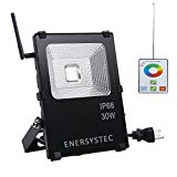RGB LED Flood Light 30 Watt RF Remote Control 300ft Outdoor Multi Colors 9 Mode,Smooth Brightness Dimmable Waterproof Wall Washer Landscape Lights Security Light by Enersystec