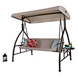 PHI VILLA 3 Person 750lbs Porch Soft Cushioned Swing Chair Glider Bench with Small Side Table and Top Canopy Review