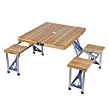 Folding Picnic Table, Portable Lightweight Folding Suitcase Picnic Table w/4 Built-In Chairs For Outdoor Camping Tailgating Picnics Serving Food (Wood & Aluminium)