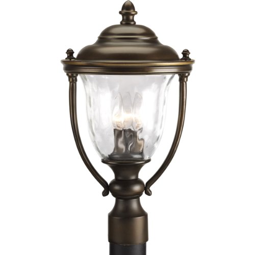 Cheap Progress Lighting P5484-108 3-Light Large Post Lantern with Classic Roof Lines and Unique Cast Yoke Straps In Water Glass Urn Shades, Oil Rubbed Bronze