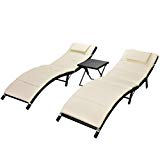 Festnight Set of 2 Outdoor Patio Wicker Chaise Lounge Chair,1 Table, W/Cushions Sun Lounger Set Poly Rattan (type2)