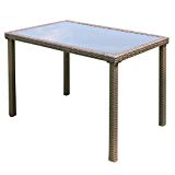 Cheap Tangkula Wicker Table Outdoor Patio Balcony Pool Garden Tempered Glass Top and Metal Frame Accent Side Table Patio Dining Table Coffee Tea Table (Rectangle)