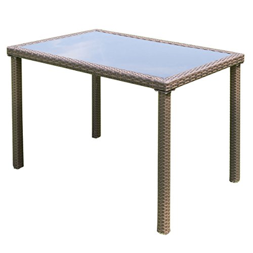 Cheap Tangkula Wicker Table Outdoor Patio Balcony Pool Garden Tempered Glass Top and Metal Frame Accent Side Table Patio Dining Table Coffee Tea Table (Rectangle)