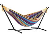 Cheap Vivere Double Hammock with Space-Saving Steel Stand, Tropical