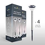 BrillyLight Elegant Solar Stake Lights Outdoor; Perfect for Pathway, Patio, Lawn, Yard, Garden, Flower pot, Sidewalk. Super Bright white. Stainless Steel, Waterproof (4 pack)