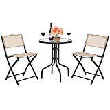 Best Choice Products 3-Piece Patio Bistro Dining Furniture Set w/Round Textured Glass Table Top, 2 Foldable Chairs – Tan
