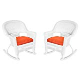 Cheap Jeco W00206R-B_2-FS018 Rocker Wicker Chair Red Cushion, Set of 2, White