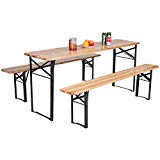 Cheap Giantex 3-Piece Portable Folding Picnic Beer Table with Seating Set Wooden Top Picnic Table for Patio Outdoor Activities Garden Use, 30” Table Height