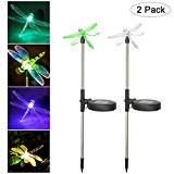 Cheap YOUDirect Solar Garden Lights – 2pcs Pack Decorative LED Stake Pathway Lights for Outdoor Garden Lawn Patio Yard Festival with Hummingbird Butterfly Dragonfly 7 color-changing (Dragonfly)