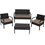 Sunnydaze Anadia 4-Piece Rattan Lounger Patio Furniture Set with Black Wicker and Taupe Cushions For Sale