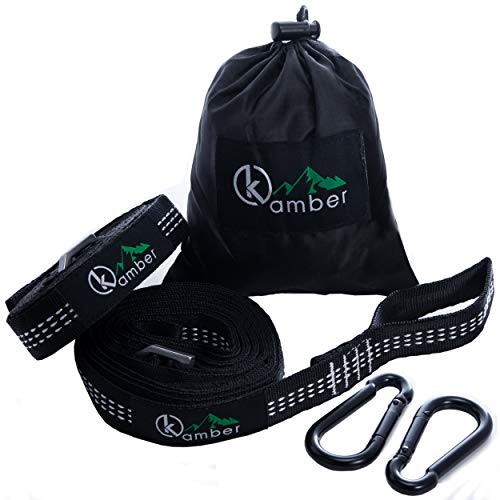 Kamber Hammock Straps – Two Extra Long 10ft Hammock Straps with Precision Adjusting Buckles and Heavy-Duty Carbon Steel Carabiners, Triple Stitched Non-Stretch Polyester Straps, Holds 1500Lbs