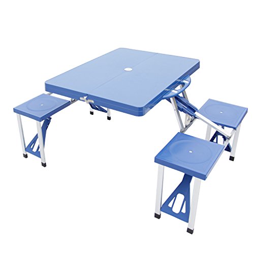Kinbor Aluminum Portable Folding Camping Outdoor Kids Picnic Party Table Garden BBQ Chairs w/4 Seats, Blue/Green (Blue)