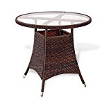 Patio Resin Outdoor Wicker Round 31.5 Inches Dining Table w/Glass Top. Dark Brown For Sale Patio Resin Outdoor Wicker Round 31.5 Inches Dining Table w/Glass Top. Dark Brown For Sale