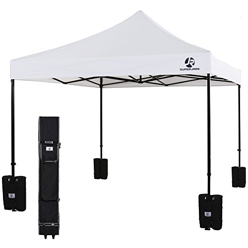 SUPERJARE Pop-up Canopy, 10’x10′ Instant Folding Tent with Wheeled Carry Bag and Weight Bags, White For Sale