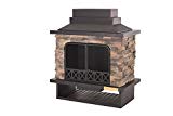 Cheap Sunjoy L-OF079PST-1 Farmington Steel and Faux Stack Stone Outdoor Fireplace – 42 Inch x 24 Inch x 40 Inch