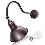 10″ Bronze Barn Light Fixture with Adjustable 19 3/4″ Gooseneck Arm and 9W A19 LED Bulb Included – 900 lumens – Indoor/Outdoor Use – Sign Lighting – LED Wall Lamps (5000K Cool White)