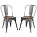 Metal Stackable Dining Chair with Wood Seat, Indoor/Outdoor Chair, Set of 2, Black