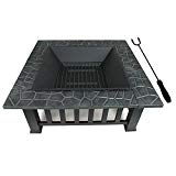 ZENY Outdoor 32’’ Metal Fire Pit Square Table Backyard Patio Garden Stove Wood Burning Fire Pit Spark Screen,Poker,Cover,Grill