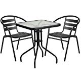 Cheap Outdoor Myron 3 Piece Bistro Set Square Glasstop (Table) 28.25” H x 23.5” W x 23.5” L in.