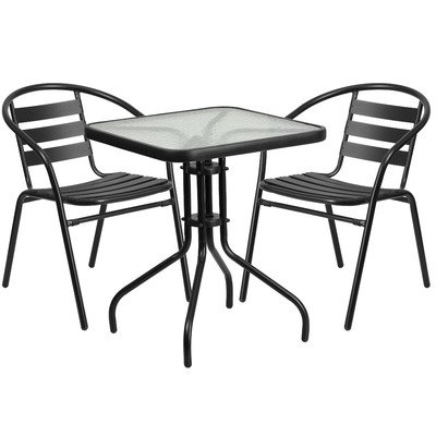 Cheap Outdoor Myron 3 Piece Bistro Set Square Glasstop (Table) 28.25” H x 23.5” W x 23.5” L in.
