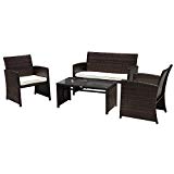 PATIOROMA 4 Piece Patio Set, Brown Wicker Patio Furniture with White Cushion,2 Single Chair,1 Loveseat PATIOROMA 4 Piece Patio Set, Brown Wicker Patio Furniture with White Cushion,2 Single Chair,1 Loveseat