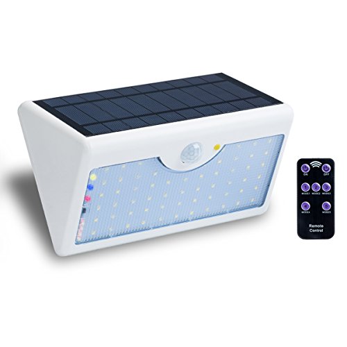 AmaGo LED-W Solar Wall Lights-60 Light, 1,300 Lumens Five-Mode Illumination Via Remote Control, (White Case)
