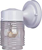Maxim 92001CLWT Side Door 1-Light Outdoor Wall Mount, White Finish, Clear Glass, MB Incandescent Incandescent Bulb , 100W Max., Damp Safety Rating, Standard Dimmable, Glass Shade Material, 4600 Rated Lumens For Sale