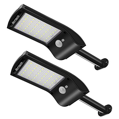 Solar Gutter Security Light Outdoor, Anmaker 180° Degree Adjustable Waterproof 36 LED Solar Powered Motion Sensor Wall Lamps with Mounting Pole for Patio Yard Garden Path Driveway Barn Porch,2 Pack