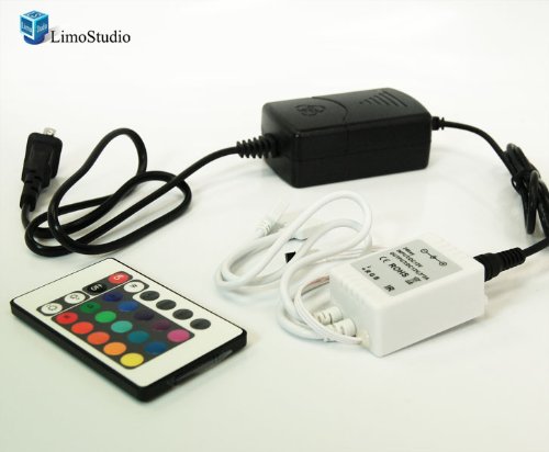 Cheap LimoStudio 24 key IR Remote controller for 3528 5050 RGB SMD LED Strip 12V 144W 1 X RGB Controller with Adapter, AGG1102